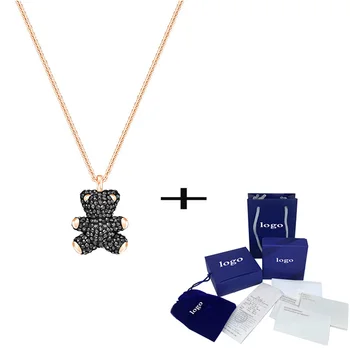 

SWA New Exquisite Simple Teddy Pendant Necklace Romantic Cute Bear Crystal Anniversary Gift Fashion Women Jewelry