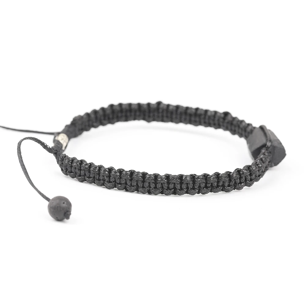10Pcs/Lot Natural Black Tourmaline Stone Single Nugget Chip Beads Cord Knotted Adjustable Bracelet Jewelry N0383JBC