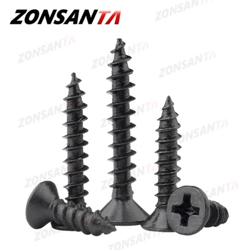 

ZONSANTA 50Pcs M1.4 M1.7 M2 M2.3 M2.6 M3 M4 Carbon steel Black Cross recessed countersunk Flat head tapping screws Wood Screw