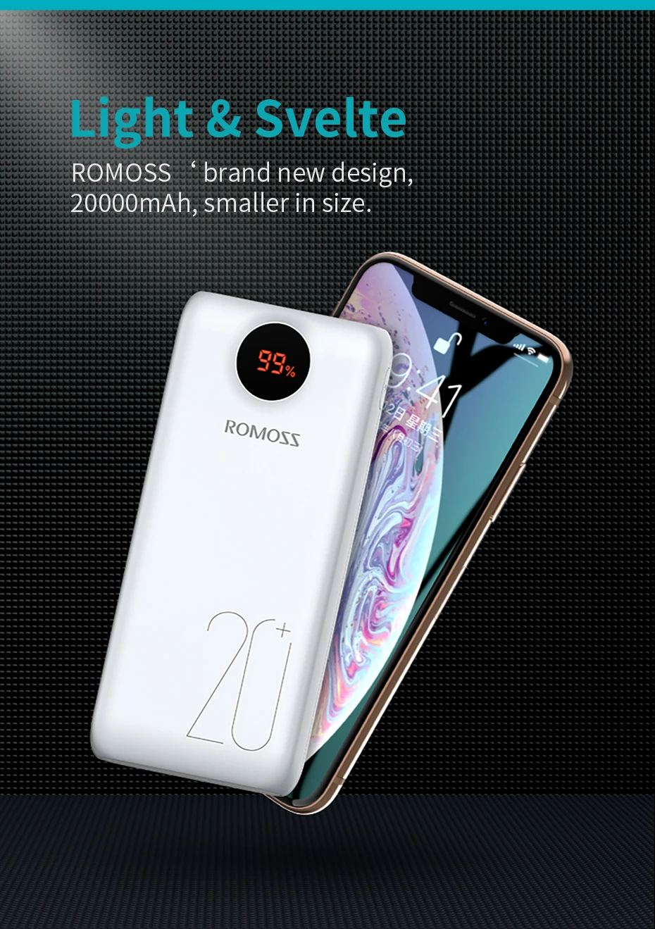 ROMOSS 20000mAh Power Bank 18W Type C Fast Charge and Portable