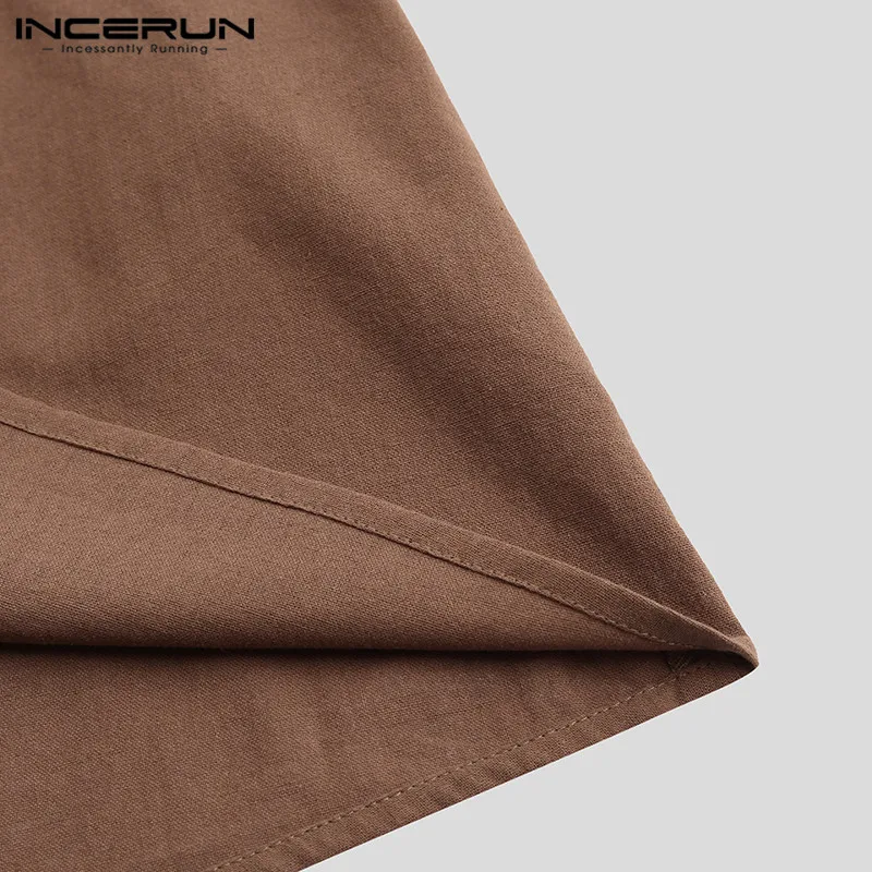 INCERUN, Мужская винтажная туника с длинным рукавом, костюм воина для косплея, хлопок, лен, v-образный вырез, длинный рукав, традиционный пуловер, топы