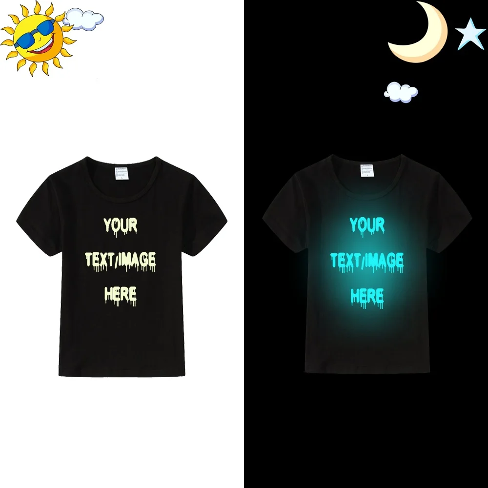 LYTLM индивидуальные рубашки с логотипом печать забавная футболка изменение цвета неоновая одежда дети светятся в темноте Geek мальчик футболки для детей - Цвет: Short Sleeve