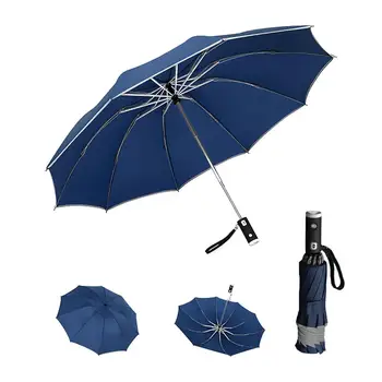 

10-bone Automatic Reverse Folding Umbrella LED Reflective Strip Automatic Umbrella Flashlight Tri-fold Windproof Umbrella