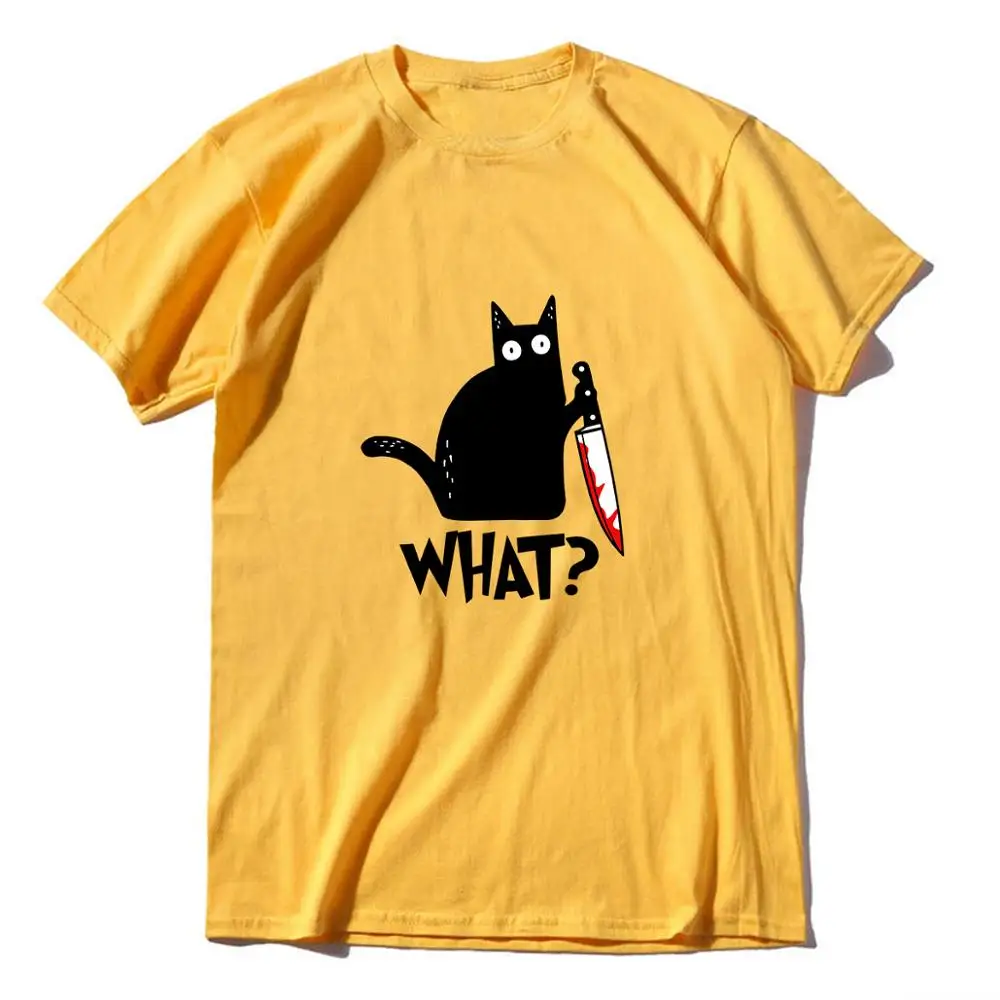 golden Cat What T Shirt killous Cat с ножом Забавный подарок на Хэллоуин футболка унисекс высокого качества хлопковые футболки для мужчин и женщин - Цвет: golden