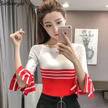 

Pullovers Women Solid Color O-Neck Long Sleeve Womens Korean Style Simple Tops Trendy Slim Pullover All-match Leisure Elegant