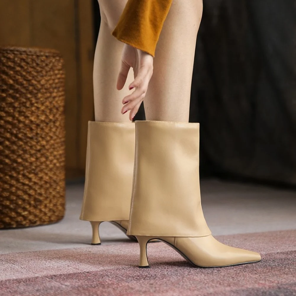 Botas de media caña con punta en pico para mujer, zapatos de cuero Real,  tacón alto, Chelsea, largos, occidentales, 4 colores, nuevo 2022|Botas  hasta la rodilla| - AliExpress