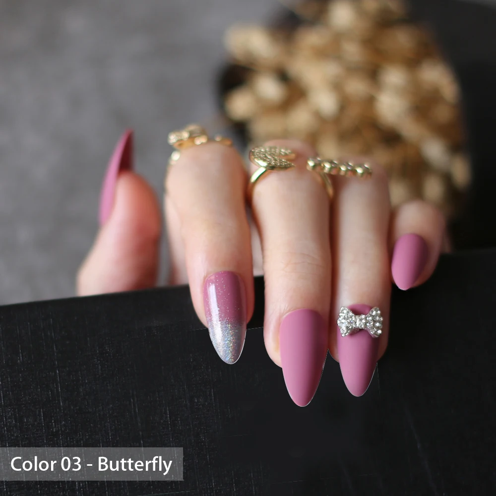 Черная коробка голографические градиентные накладные ногти полностью Кристальные бриллианты фиолетовые блестящие свадебные накладные ногти Бабочка 28 шт полный набор - Цвет: Color03-Butterfly