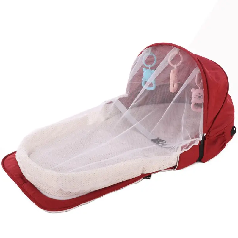 Детская кровать путешествия Защита от солнца москитная сетка складная детская спальная корзина - Цвет: Red