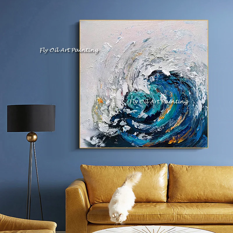 

100% Handmade Sea Waves Canvas Oil Painting Modern Ocean Seascape Artwork Pictures Thick Wall Art Decoration For Home Office