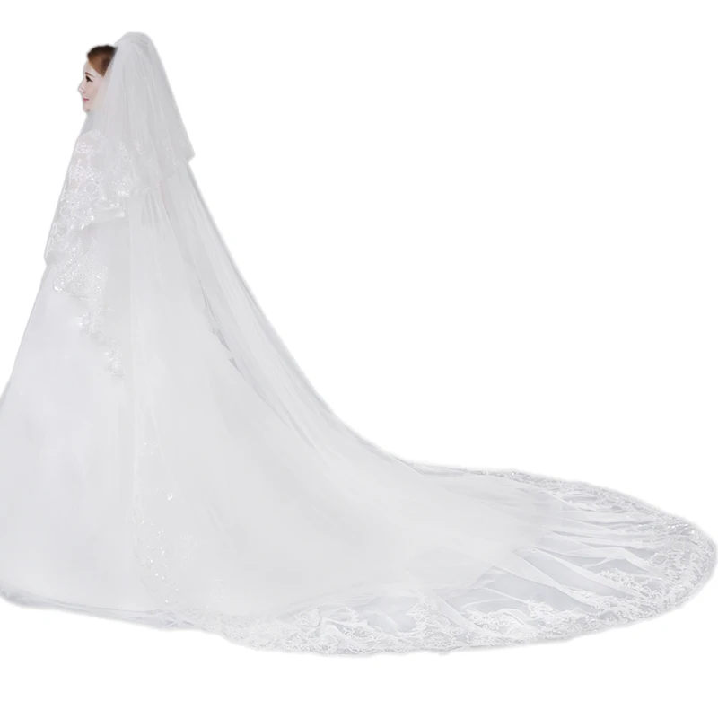 

4 Meter White Cathedral Wedding Veils Long Lace Bridal Veil with Comb Wedding Accessories Bride Wedding Veil