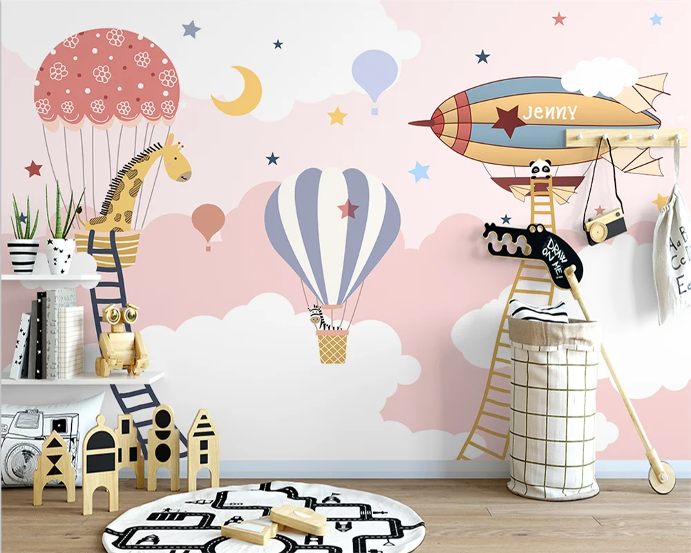 beibehang Custom modern papier peint hand-painted cartoon spaceship hot air balloon children's room background wallpaper