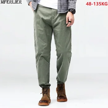 

antumn Men simple pencil pants casual streetwear pants plus size 44 46 48 7XL 8XL green korea style loose elasticity pants khaki