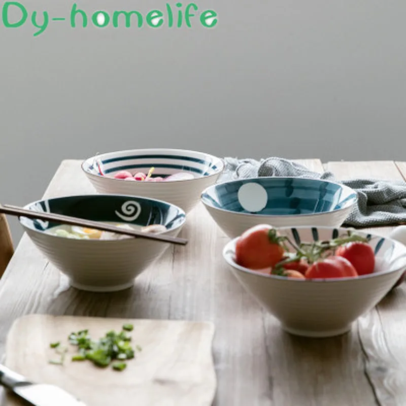 

Japanese Style Spiral Pattern Circular Stripes Leaf Ceramic Bowl Household Kitchen Supplies Bone China Soup Bowl Noodle Bowl
