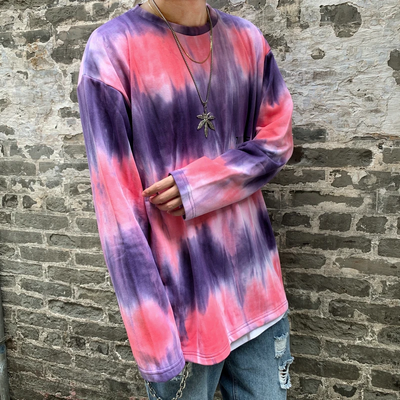 Autumn Winter Tide Men Women Lovers Round Neck Tie-dyed Pullover Printing Loose Long Sleeve Streetwear Hip Hop Hoodie - Цвет: ZRC10