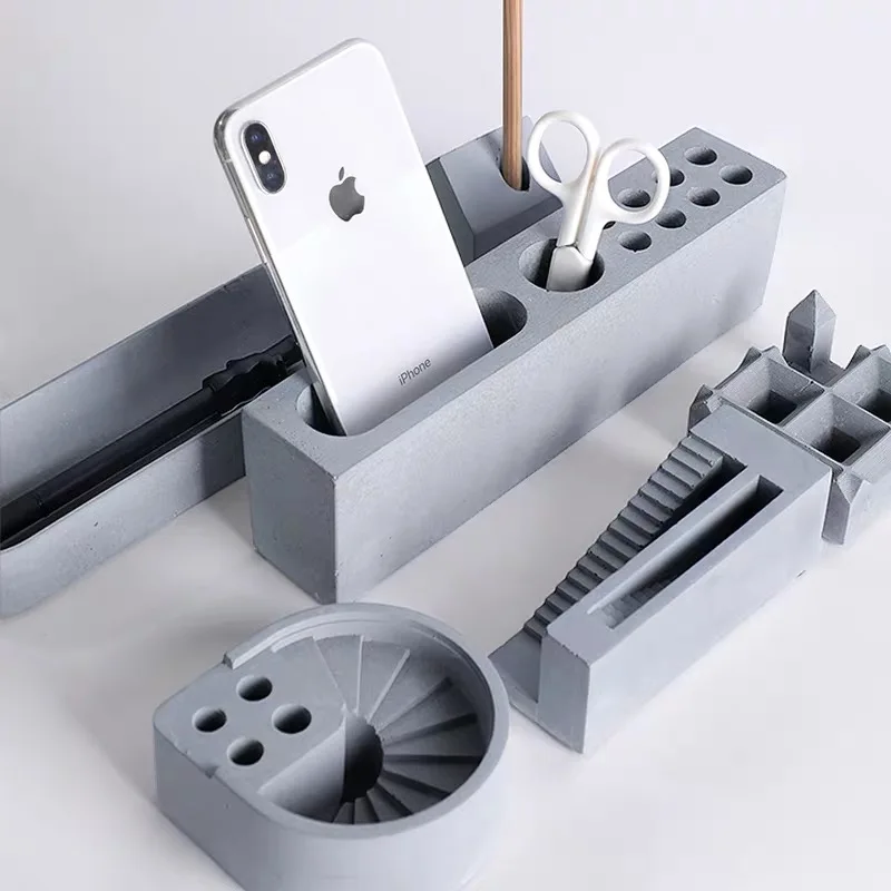 Настольный ящик для хранения дизайн формы для бетона держатель ручки многофункциональный мобильный телефон цементный резервуар стойка штукатурка глиняная форма