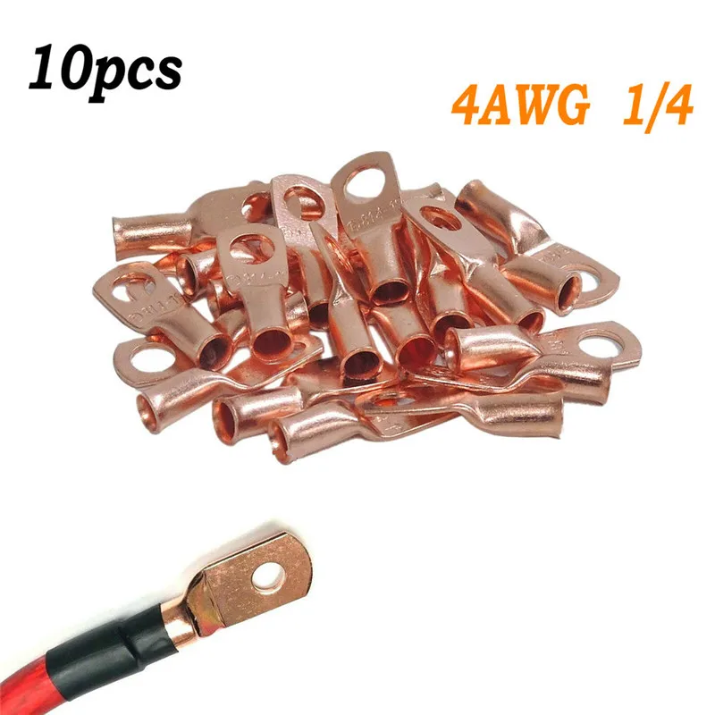 

Wire Ring Terminal Copper 4 AWG Gauge 1/4 Connectors Car Audio Terminals 10pcs