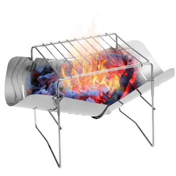 

Outdoor 2-in-1 Portable Folding Stainless Steel Barbecue Grill Camp Firepit Wood Burning Camping Stove Camping Equipment