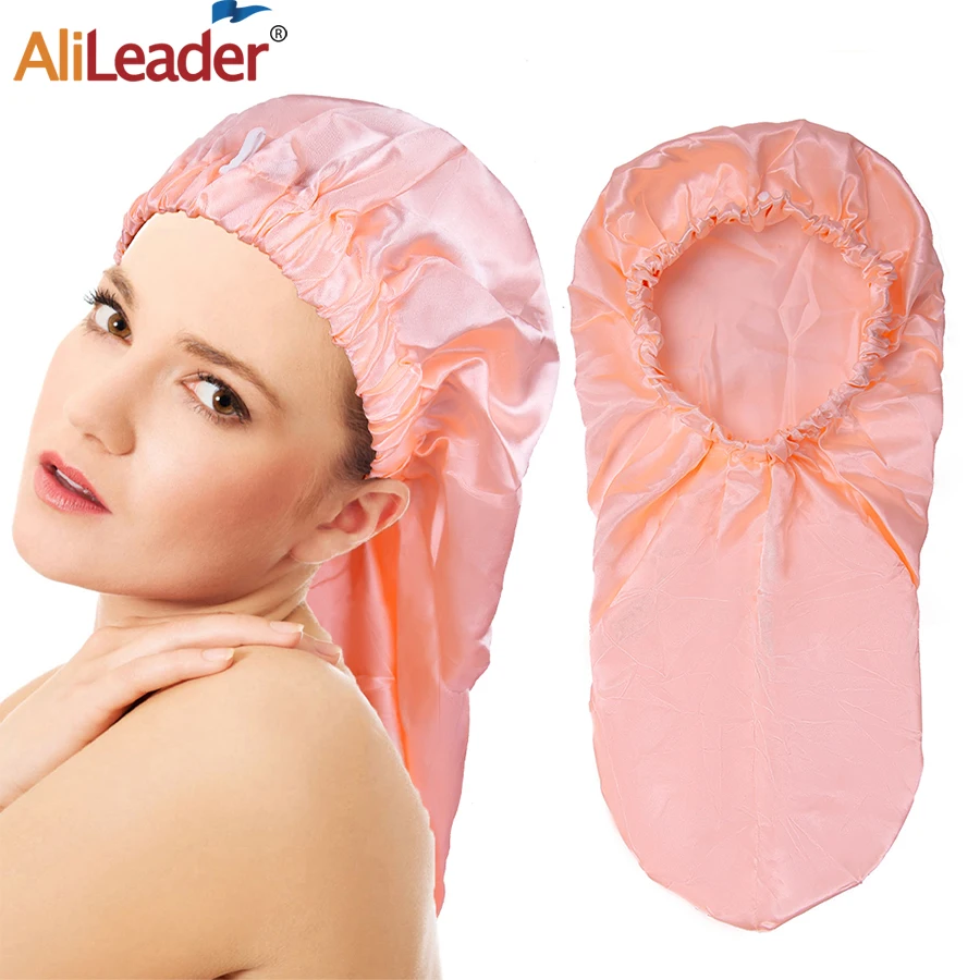Satin Bonnet Large Sleep Cap With Button Long Hair For Braids Satin Cap For Women Silk Night Cap Elastic Band For Sleeping 3
