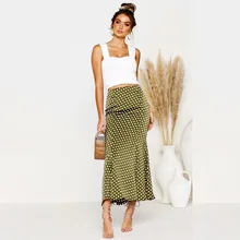 Милая облегающая эластичная Женская юбка для свиданий, на каждый день, сексуальные, вечерние, подходят ко всему, юбка миди с эластичной талией, в горошек, для покупок