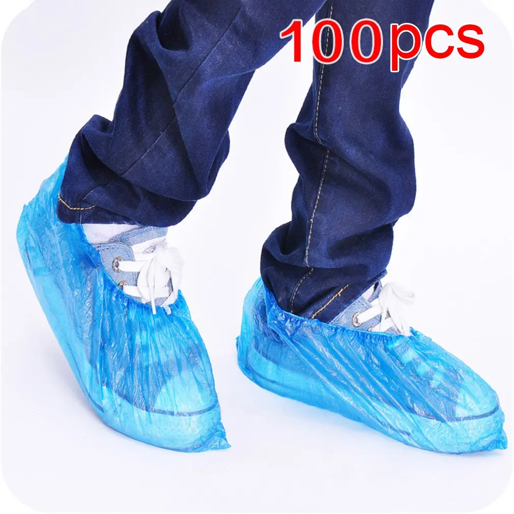 COLOR:Blue 100pcs Disposable Boot & Shoe Covers Extra Thick Water-Resistant Protective Foot Booties Non-Slip Recyclable 
