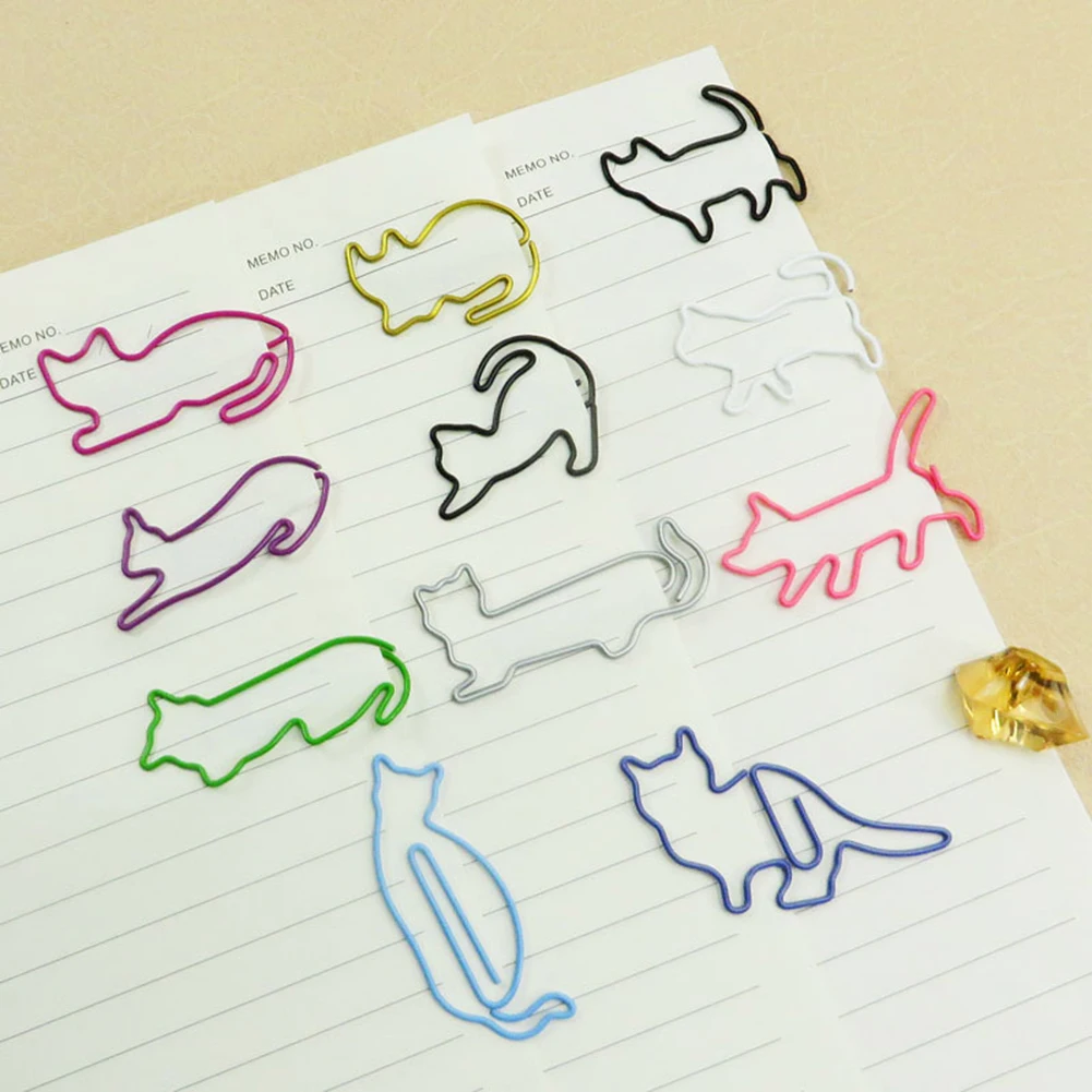 20 piezas de dibujos animados gato lindo estilo de Clip de papel de forma creativa de Animal marcador Clips Memo Clip en forma de Clips oficina escuela suministros