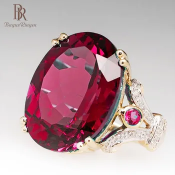 

Bague Ringen Luxury Gold Ruby Ring With Created Ruby Gemstone Wedding Event Party Female Ring Jewelry Wholesale Woman Gift