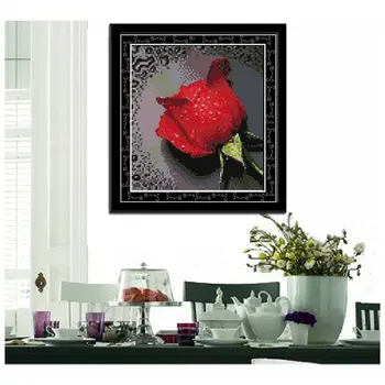 

New DIY Handmade Needlework Cross Stitch Set Embroidery Kit 14CT Rose with Dew Pattern Cross-Stitching 21*22cm Home Decoration