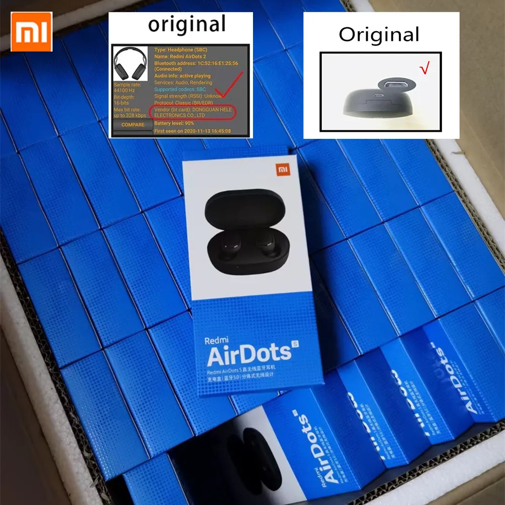 250 шт./лот оригинальные Xiaomi Redmi Airdots S Bluetooth наушники Mi беспроводные TWS Air Dots
