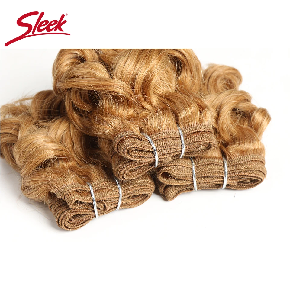 Sleek Double Drawn Brazilian Remy Curly Human Hair Blonde Red 27# 30# 4# 100 Grams 3Pcs Bundles Hair Extension