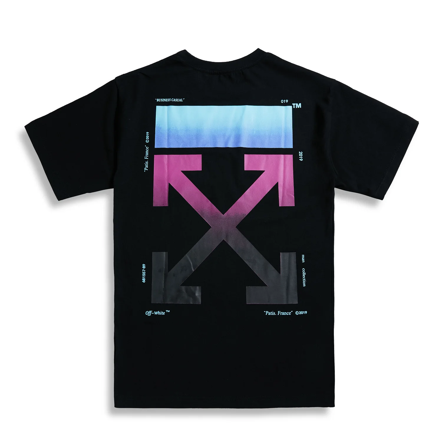

Off Ow Men And Women Street Large Size Loose Short Sleeve Rainbow Bluish Purple Gradient Short Sleeve T-shirt Tee
