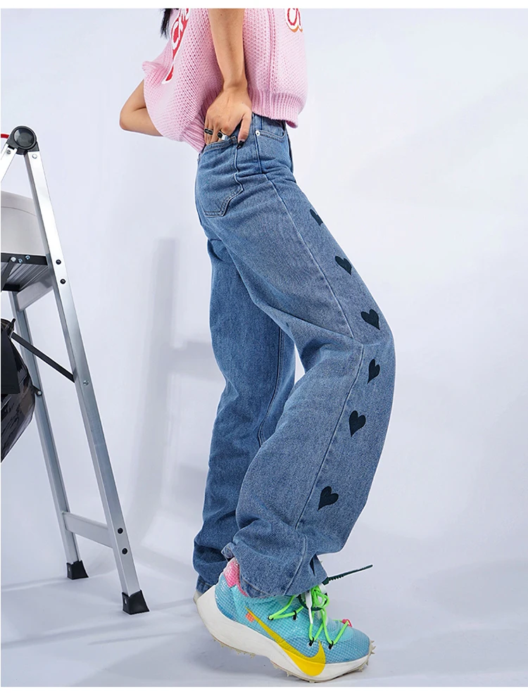 

Джинсы с принтом Love Jeans для студентов, Молодежные прямые уличные легсветильник свободные модные трендовые узкие джинсы с широкими штанинами для весны и осени