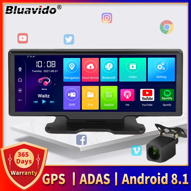 Автомобильный видеорегистратор Bluavido 11 дюймов 4G ADAS Android GPS-навигатор приборная