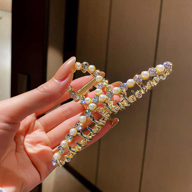 New Gold Silver Rhinestone Shark Clip Catch Headdress Hair Catch Back Head Hairpin Hair Accessories Jewelry Korean Fashion