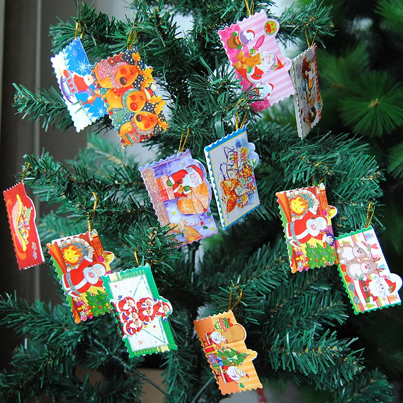 12 шт./лот, мини поздравительные открытки, открытка для сообщений, сделай сам, Санта-Клаус, Рождественская праздничная открытка, Рождественская елка, висячие украшения