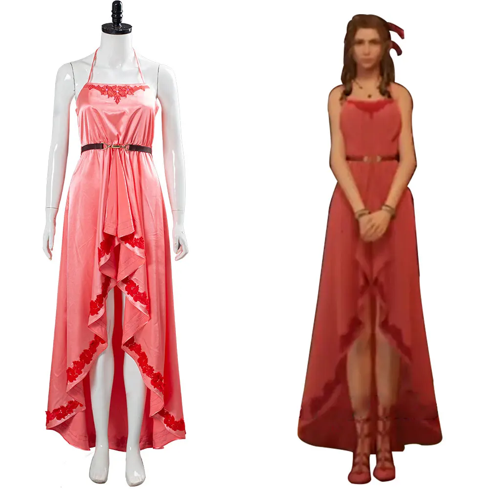 Final Cosplay Fantasy VII:7 Remake Aerith Wall Market the Inn Персиковое розовое длинное платье с лямкой на
