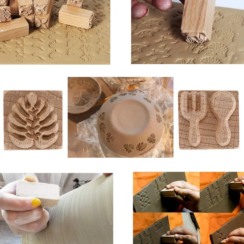 Wooden Clay Pottery Stamps Pottery Tool Modeling Pattern Stamp Clay Rolling Pin Textured Hand Roller Wooden Handle Tools pottery tools,clay sculpting tools,pottery sculpting tools,clay craft tool