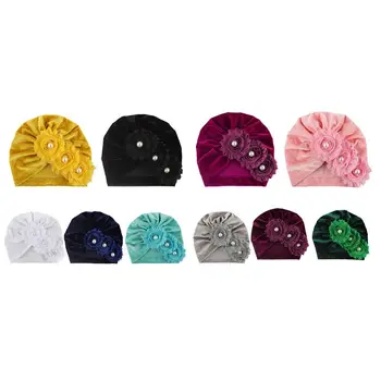 

5pcs Cute Baby Hat Solid Color Gold Velvet Sun Flower Cap Children Pullover Hats