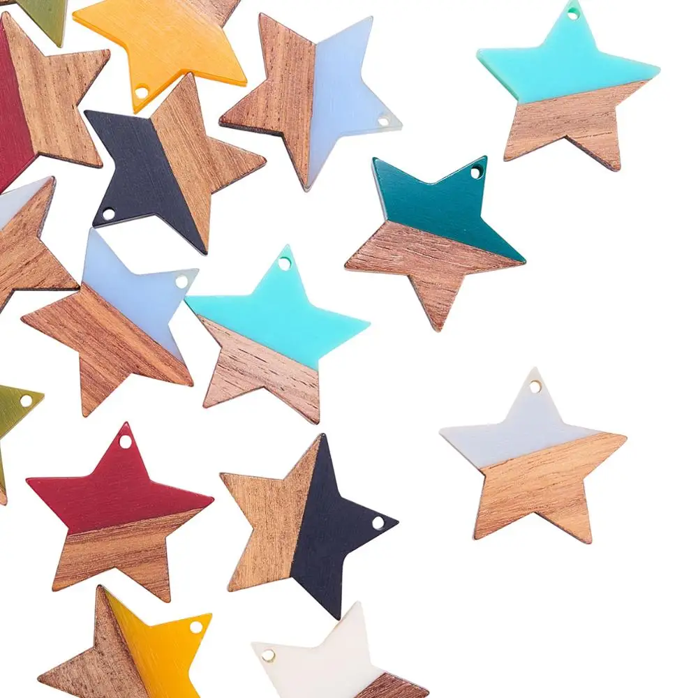 18Pcs Resin Wooden Earring Pendant Mixed Color Star Charms For Jewelry Making DIY Necklace Bracelet