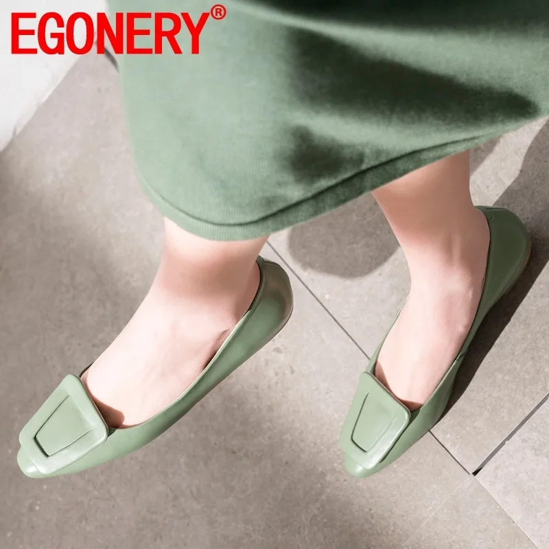 

EGONERY autumn new casual women flats outside comfortable sneakers square toe handmade genuine leather women shoes drop shipping