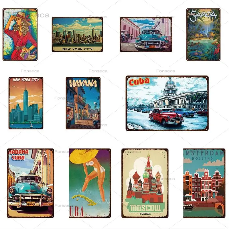 Retro London Florida New York City Iron Painting Classic Vintage Tin Sign Metal Plates Bar Home Wall Art Decoration 30X20CM | Дом и сад