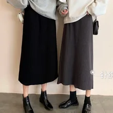 Вязанная юбка, Женская юбка, средняя длина, ранняя зима, новинка, Ins, модная, Корейская, высокая талия, облегающая бедра юбка, одноцветная, тонкая юбка