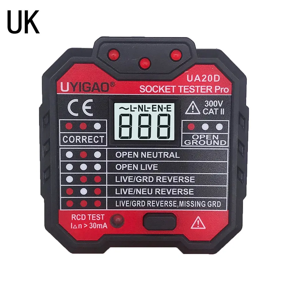 

UA20 socket tester with display Leakage plug detection Line switch safety test appliance Earth Wire Voltage Test Volt