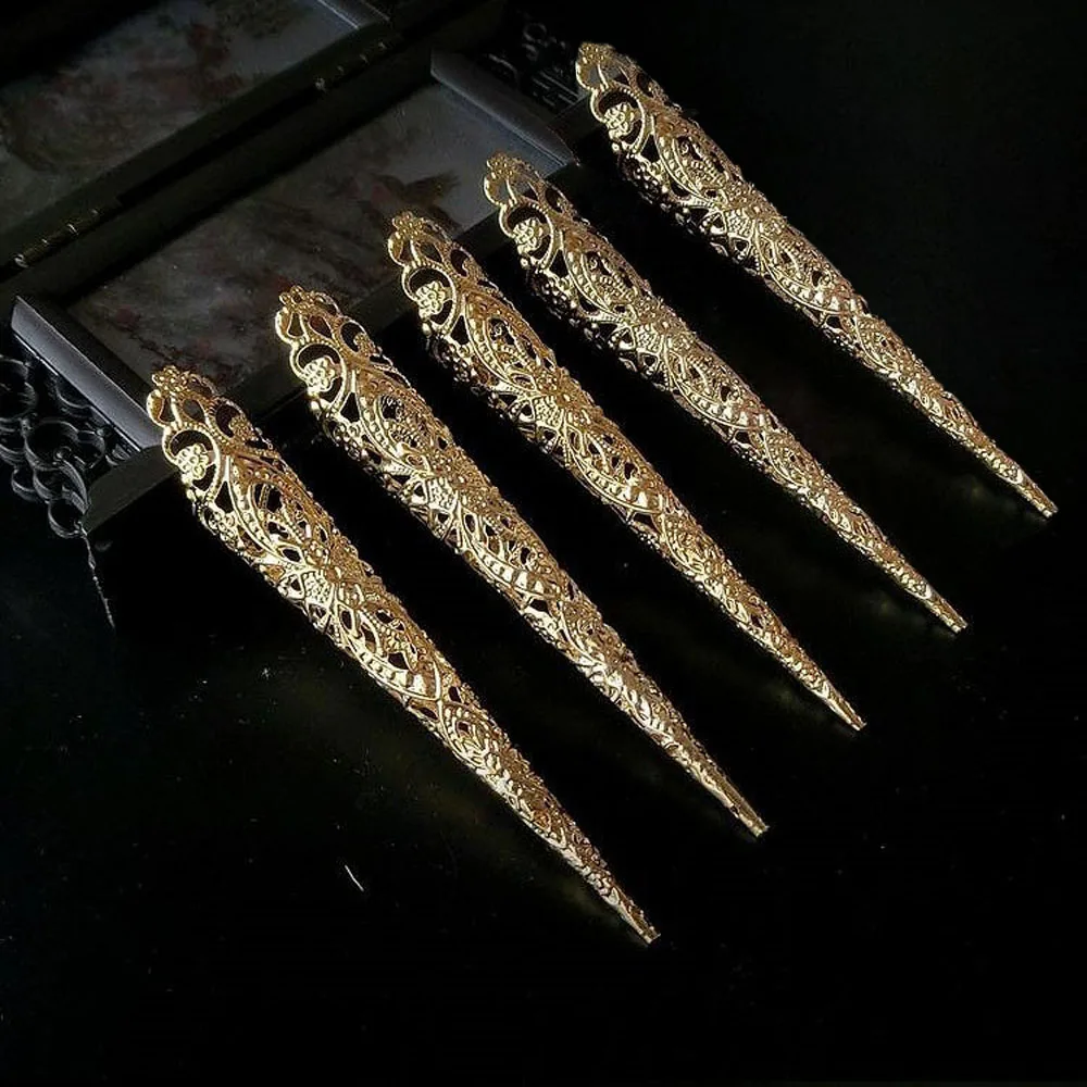 5 Pcs Ancient Costume Antique Style Queen Nail Rings Set Knuckle Finger Ring Finger Tip Protection Belly Dance Accessories