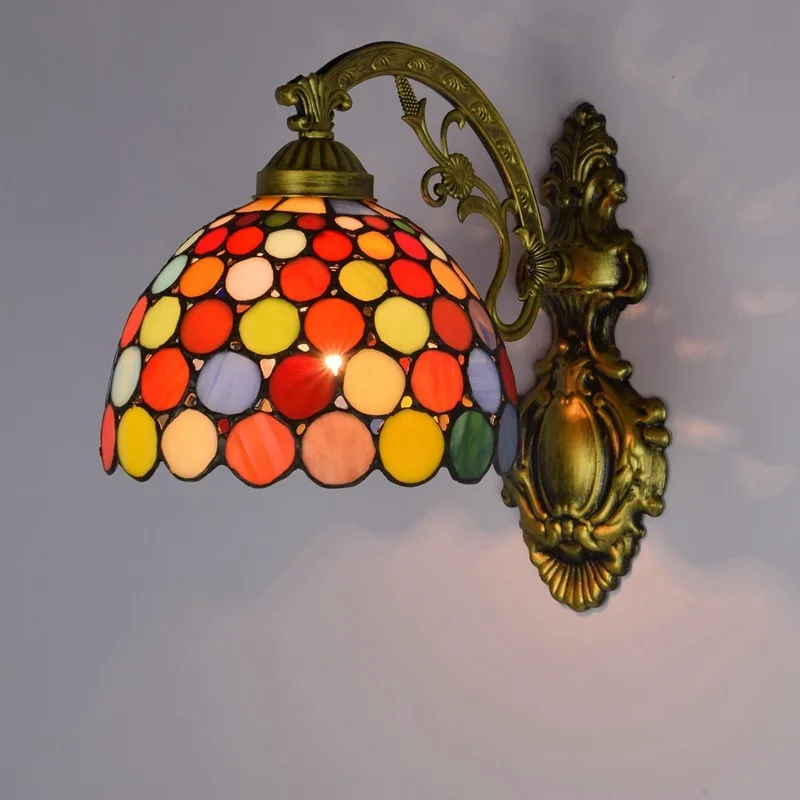 

European color glass retro mirror lamp Bohemia bedside wall lamp aisle sun flower single head glass wall lamp