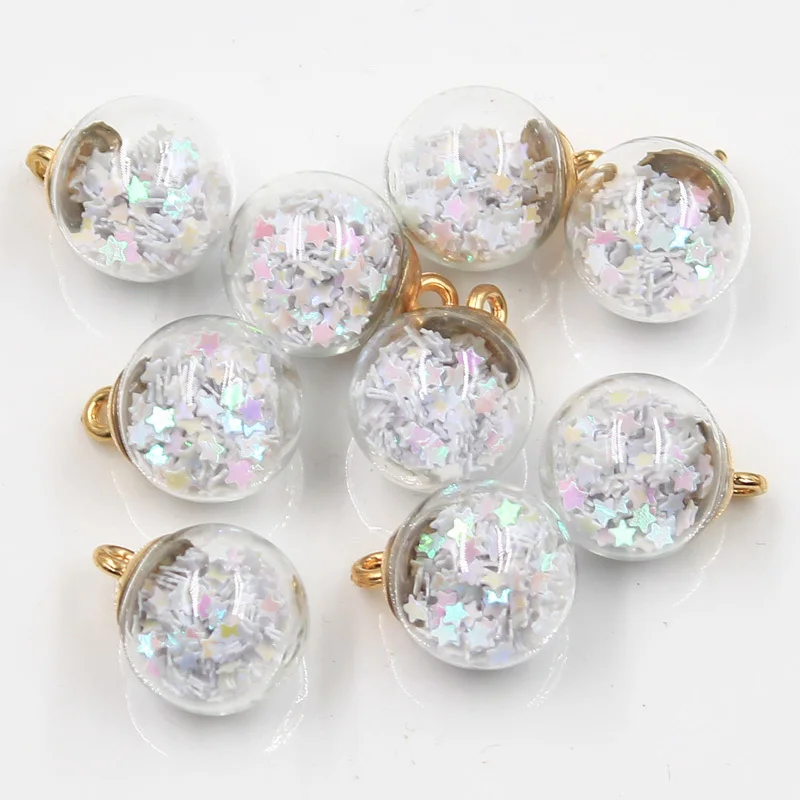 20pcs Charms Star Sequins Transparent Glass Ball 16mm Pendants Crafts Making Findings Handmade Jewelry DIY for Earrings Necklace
