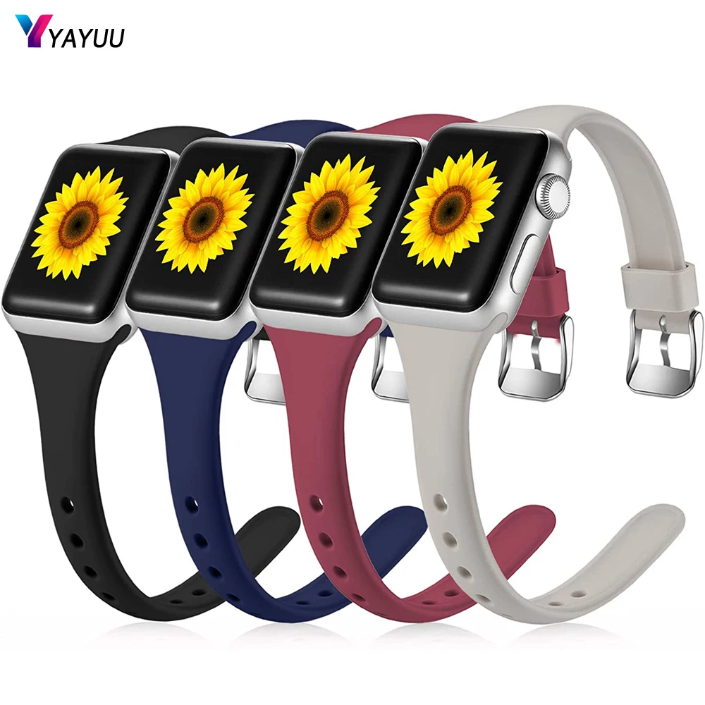 Ремешок YAYUU тонкий узкий для Apple Watch 6 SE 5 4 3 2 1 38 мм 40 силиконовый браслет iwatch 44 42 |