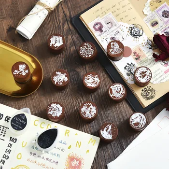 

Dream Is Departing Series Vintage Round Stamps Wooden Rubber Stamps with Flower Butterfly for Letters Diary Craft Scrapbooking