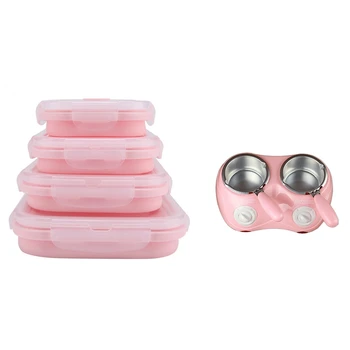 

4 Pcs Pink Food Grade Silicone Lunch Box & 1pcs Electric Chocolate Candy Melting Pot Eu Plug