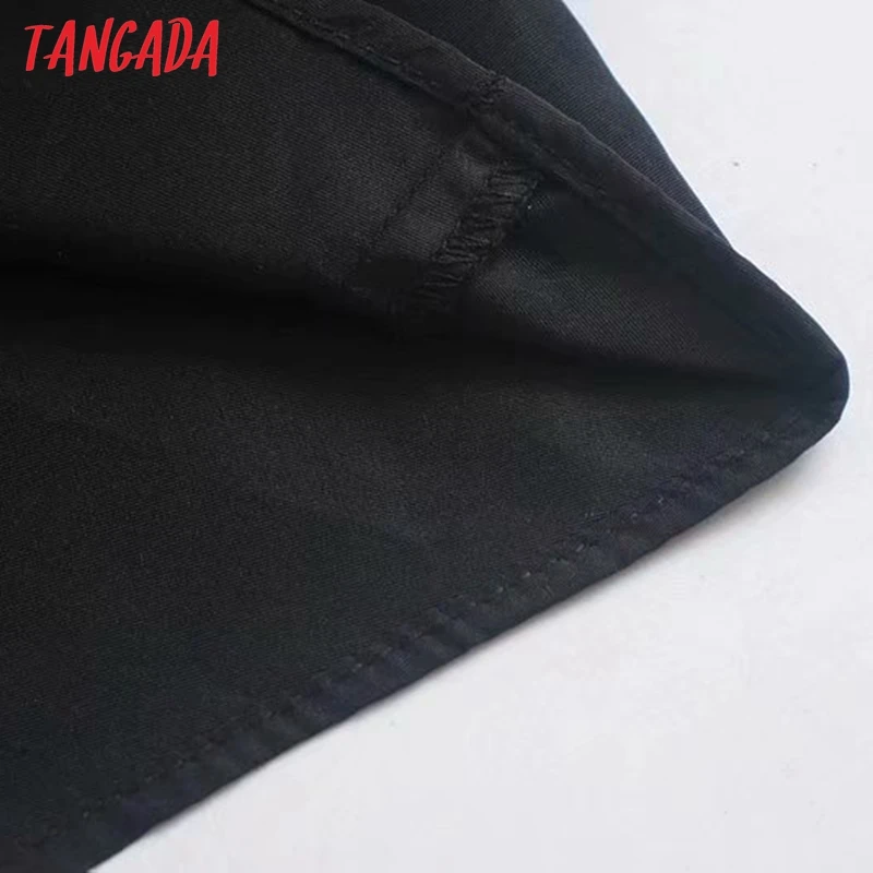 Tangada женское черное длинное платье с поясом с v-образным вырезом с манжетным рукавом ботинки с декором гофре Maxi dress Vestidos 4M89