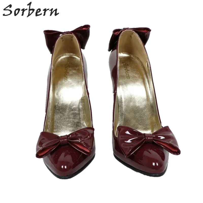 Sorbern 32-52, туфли-лодочки винно-красного цвета с милым носком женская обувь 10 см, 12 см, 14 см обувь для подиума без шнуровки с бантиком женские туфли-лодочки на высоком каблуке, новинка г
